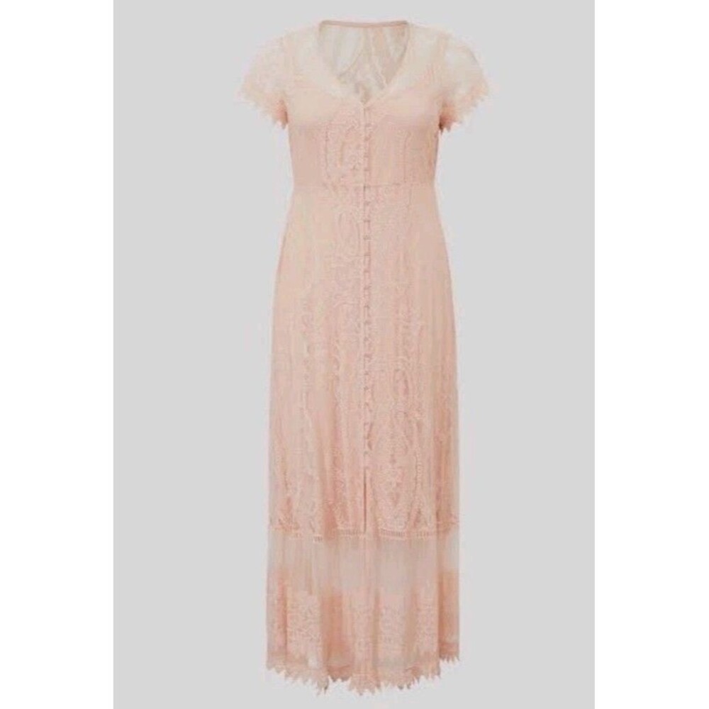 Torrid 3X Blush Pink Lace Maxi Dress Button Front Short Sleeve Romance Wedding